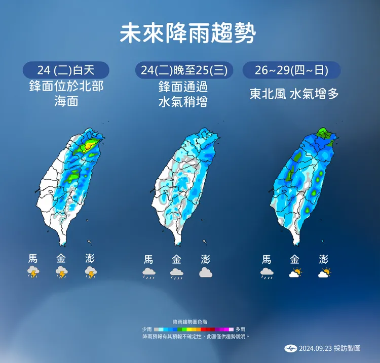 降雨趨勢。氣象署提供