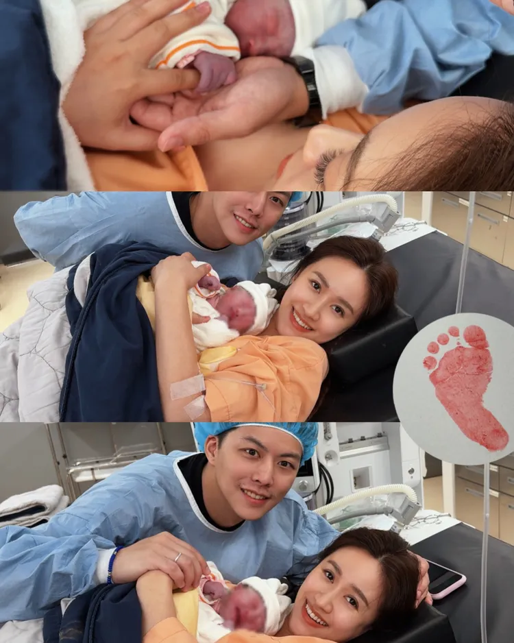 吳姍儒夫婦和剛出生的女兒拍照留念，也曬出小腳印。翻攝吳姍儒IG