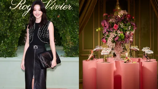 巴黎時裝周|辛芷蕾套黑皮裙亮相 優雅漫步Roger Vivier的法式花園