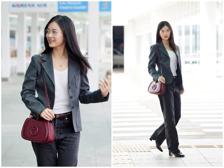 NewJeans Hanni的機場時尚展現可可愛愛的知性美。品牌提供