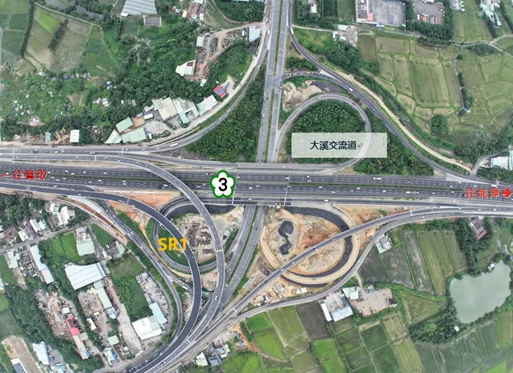 國3大溪交流道全景空拍圖。高公局提供