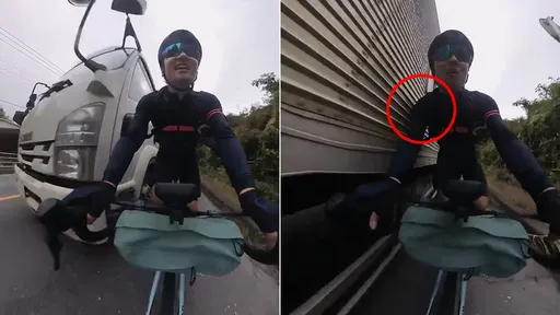 貨車「真·擦身而過」磨破騎士車衣　超精準影片吸睛3400萬人
