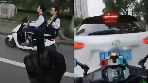 白目影片｜機車騎士「行進間比中指」嗆學生　2秒後GG被笑爆