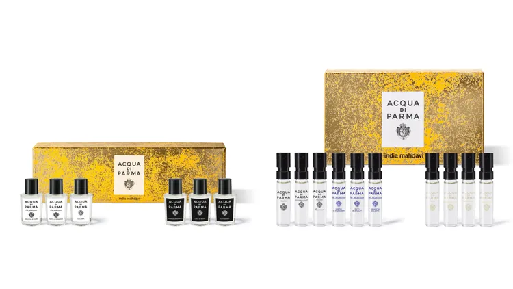 流金璀璨經典隨行香氛禮盒（左圖）5ml*6／4600元、流金璀璨經典探索香氛禮盒（右圖）1.5ml*10／1700元。品牌提供