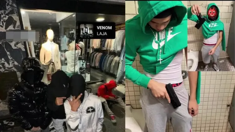 幫派成員會在商店前聚集，並在社群上展示武力。翻攝自《紐約郵報》