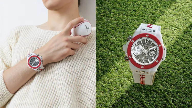 HUBLOT BIG BANG UNICO左冠陶瓷計時碼錶，42mm，微噴砂拋光白陶瓷錶殼，啞光白色錶盤，紅色縫線小牛皮內襯橡膠錶帶，HUB1280飛返計時導柱輪自動上鍊機芯，動力儲存72小時，防水深度100米，限量35只，81萬2000元。品牌提供