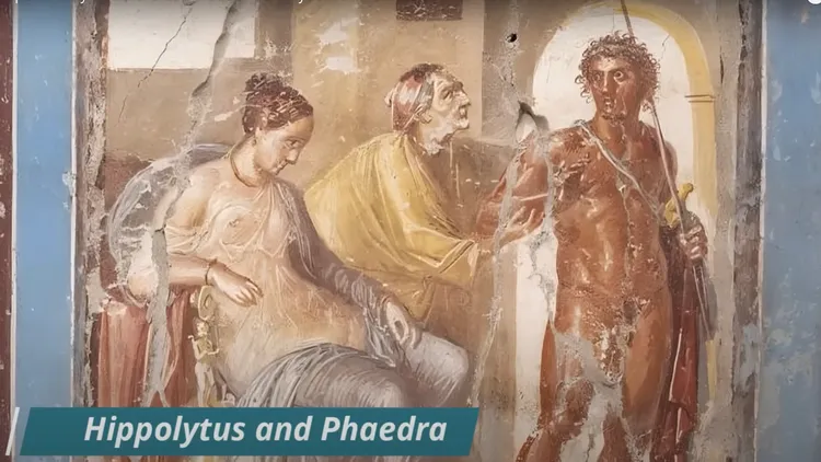 此次壁畫更出現國王特修斯之子希波利特斯和愛慕他的繼母費德拉的悲劇故事。翻攝自Discovery Future 