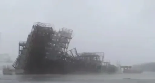 「山陀兒」登陸颳17級強風 高雄港鷹架崩塌好駭人