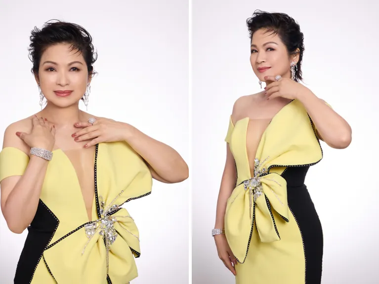 新科金鐘視后楊貴媚今晚佩戴DAMIANI珠寶。品牌提供