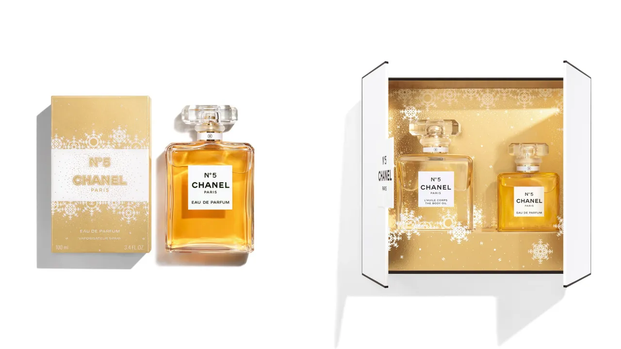 N°5典藏香水雪花限定（左圖），100ml／6850元；N°5雪花典藏香水禮盒（右圖），50ml香水+100ml身體油，7790元。品牌提供