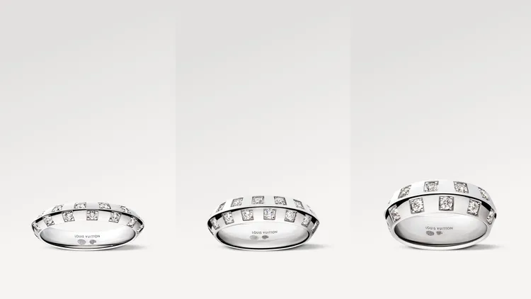 Le Damier de Louis Vuitton戒指（左起）14萬2000元、23萬4000元、31萬8000元。品牌提供