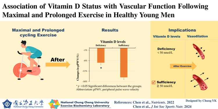 中正大學維生素D不足對於運動後心血管的危機影響，是國內突破性研究成果，已發表於國際權威期刊。校方提供