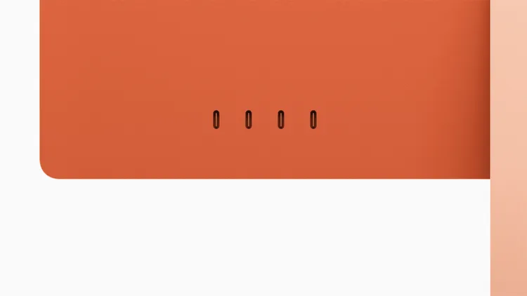 新款iMac加入4個支援Thunderbolt 4的USB-C埠。Apple提供