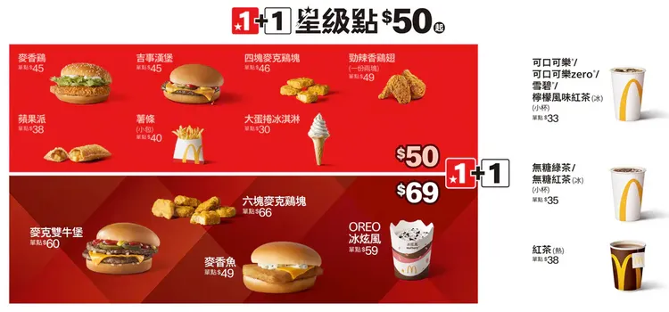 麥當勞「1+1星級點」只要50元起。翻攝Dcard