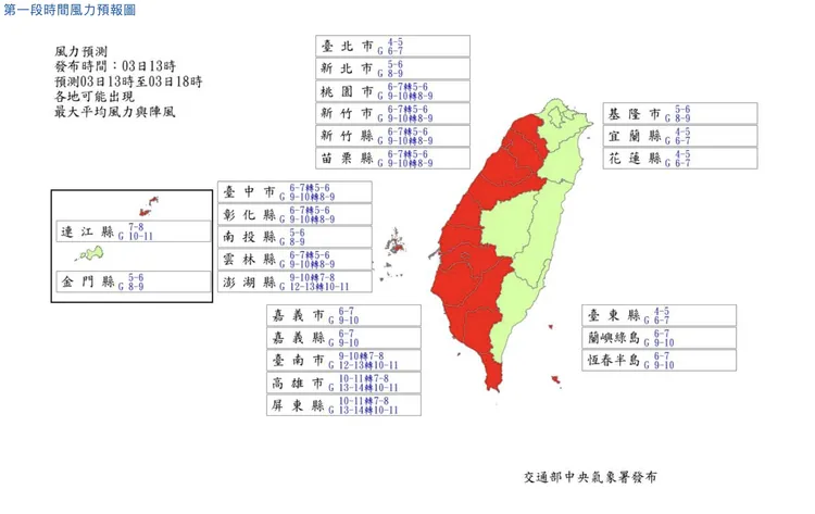風力預測圖。氣象署提供