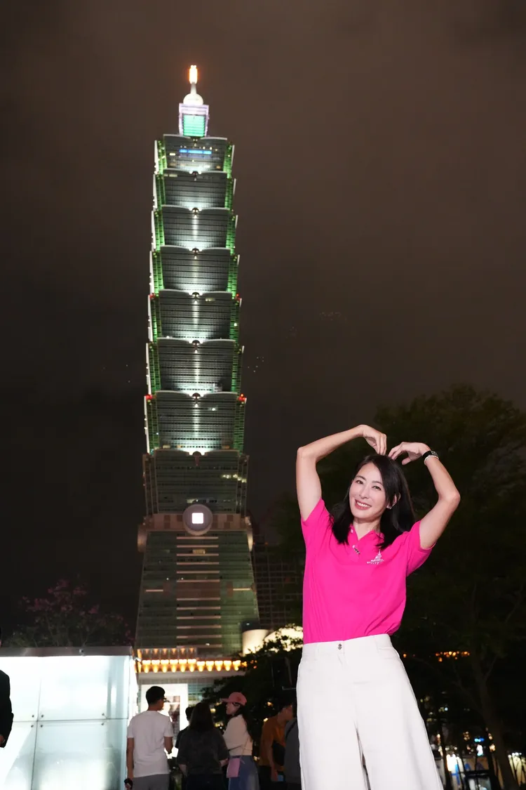 台北101大樓今晩「心動台灣 Cheers‧台北101國慶展演」首次施放國慶焰火，圖為台北101董事長賈永婕。彭欣偉攝