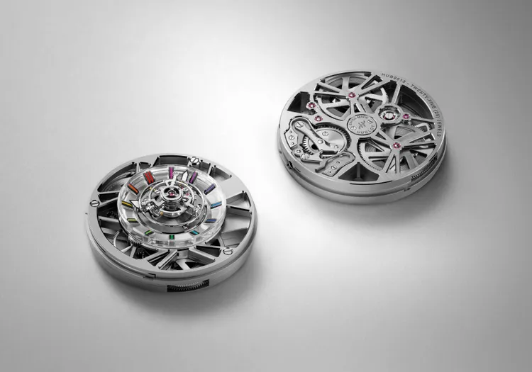 MP-15村上隆陀飛輪藍寶石彩虹腕錶機芯圖。品牌提供