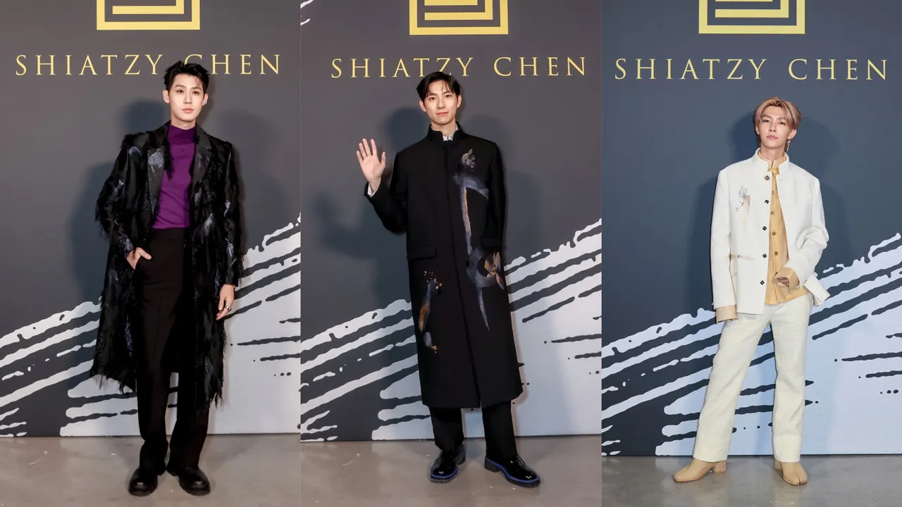 李玉璽（左起）、彭千祐、炎亞綸現身巴黎時裝周夏姿大秀。品牌提供