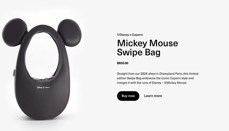 秀上的米奇造型手袋已在官網開賣。翻攝品牌官網