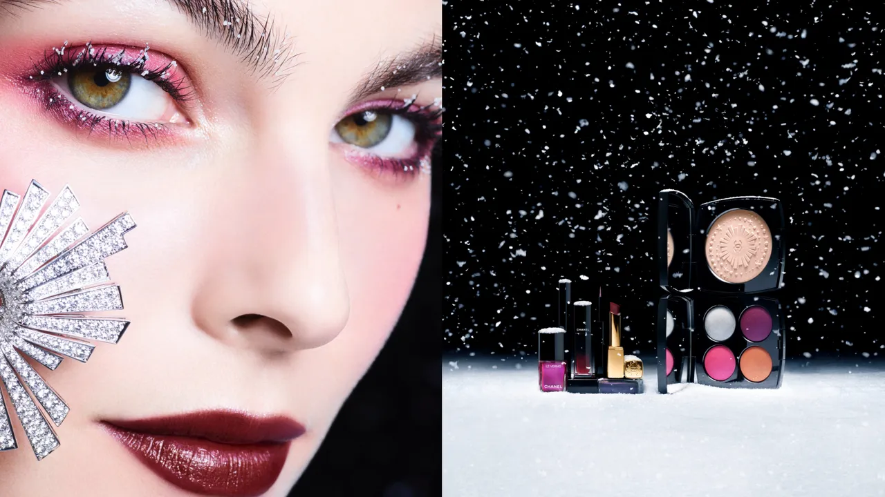 香奈兒聖誕彩妝以冬日景觀為主題，打造質感雪光妝容。品牌提供