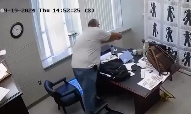 警長從各種角度朝著躲在辦公桌下的法官開槍。翻攝X@newyorkpostelgosenator