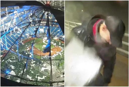 美颶風掀掉巨蛋屋頂驚人實況曝光 CNN名主播現場連線遭飛來碎片砸臉