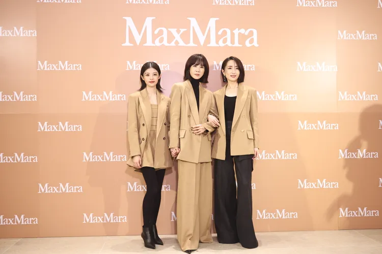詹子萱（左起）、謝盈萱、柯佳嬿今日穿上同件Max Mara Olimpia Jacket。攝影中心攝
