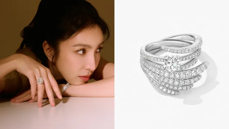 VELA Cocktail白K金鑽石套戒，鑽石總重約0.95克拉，21萬5000元。品牌提供