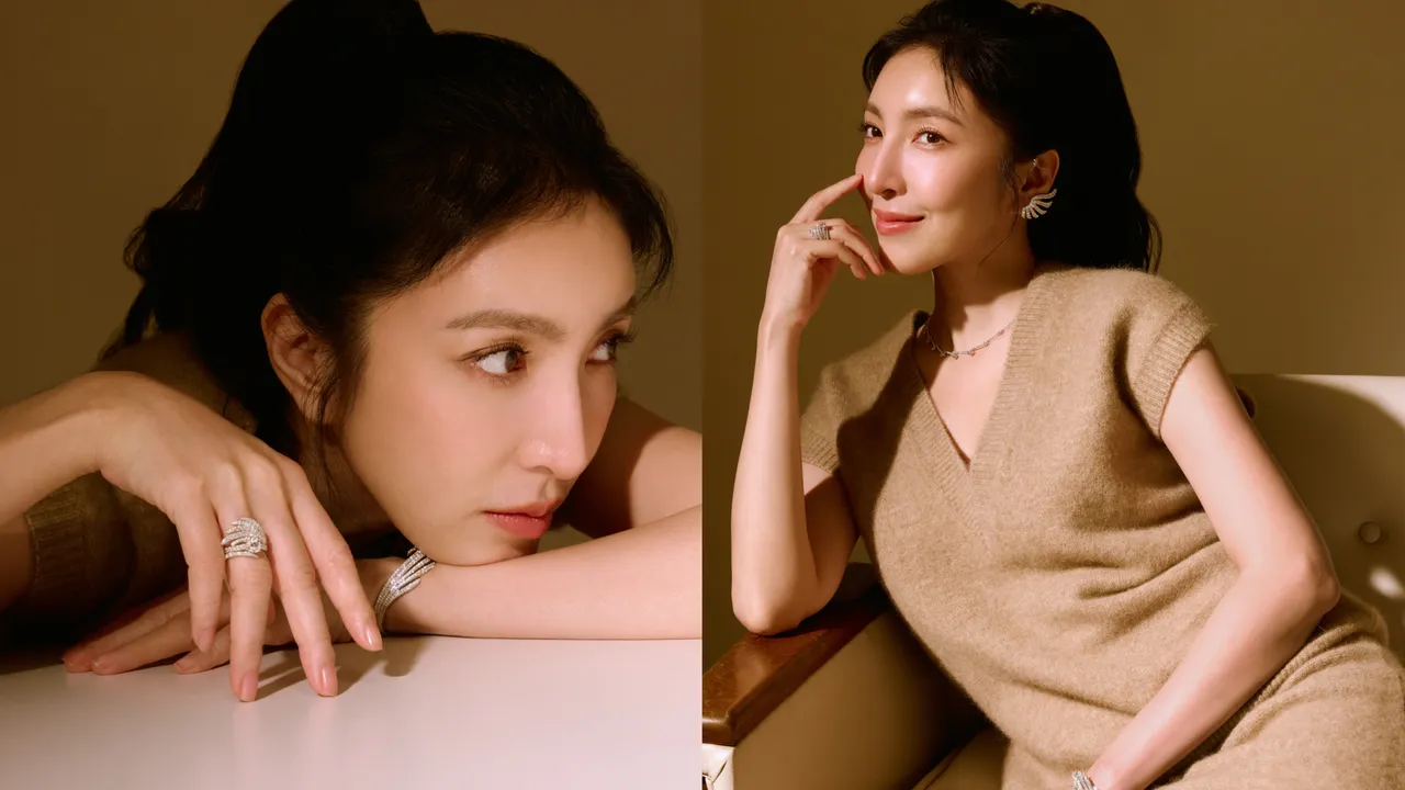 楊謹華戴上Hearts On Fire VELA系列珠寶，當起閃耀的都會女子。品牌提供