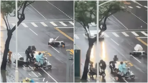 高雄5機車遭狂風吹翻!「連人帶車摔倒」驚悚畫面曝光