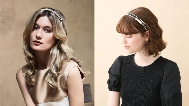 玉髓寶石髮箍（左）6700元、晶燦瑪瑙紋髮箍（右）5400元。品牌提供