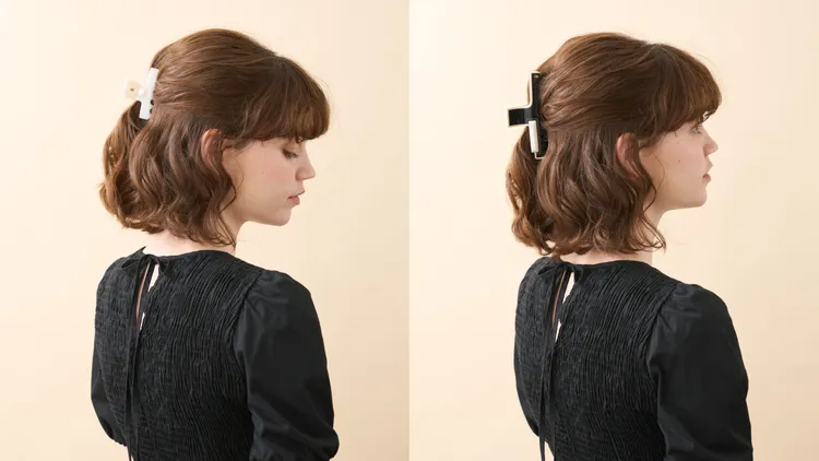 珍珠母貝寶石抓夾（左）6600元、晶燦瑪瑙紋抓夾（右）8600元。品牌提供