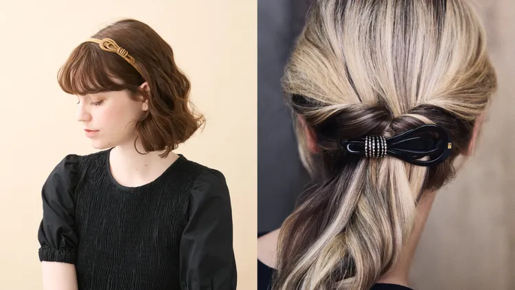 晶燦如意結髮箍（左） 7700元、晶燦如意結仕女夾（右）8400元。品牌提供