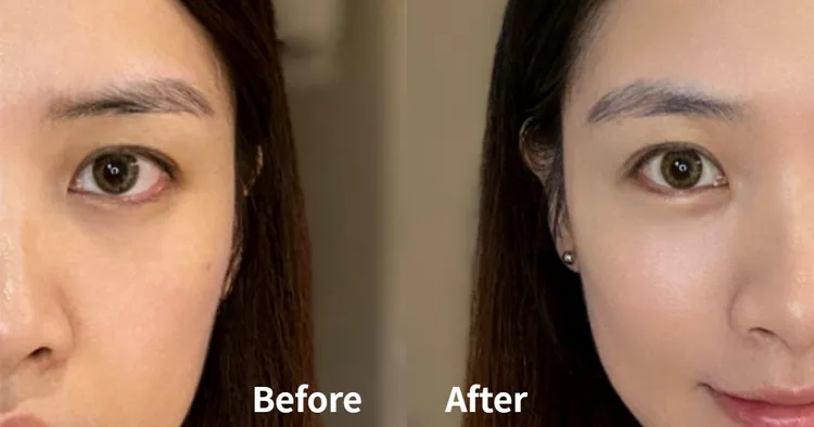 ▲ 使用「Za美白隔離霜-透亮紫」前膚色較為蠟黃，薄薄一層上完，氣色整個大加分。