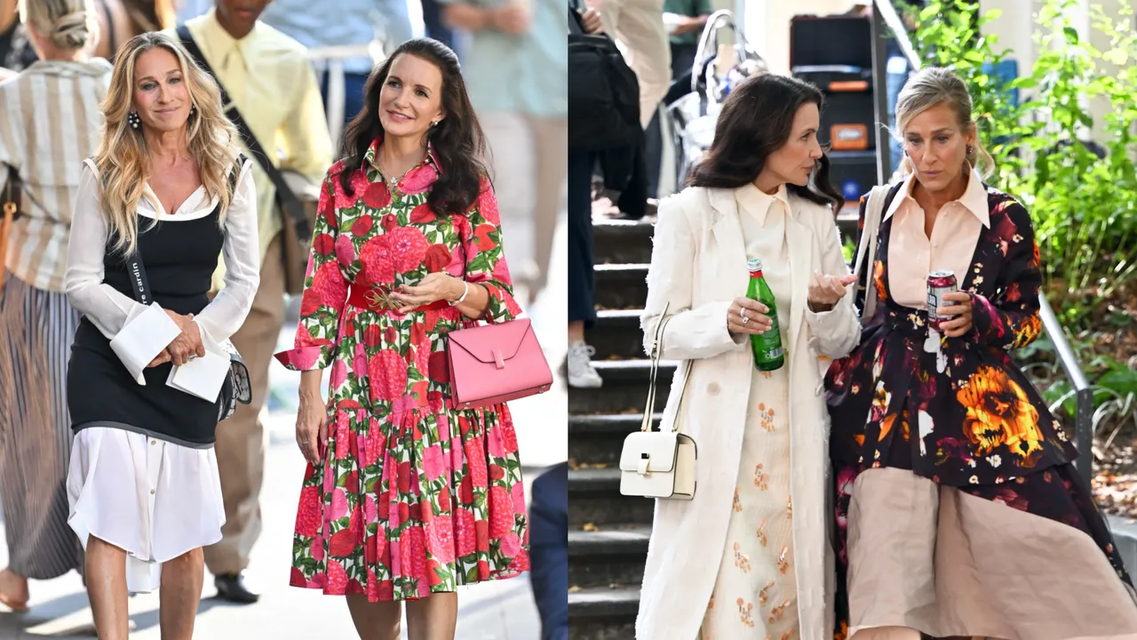 《慾望城市》中飾演「夏綠蒂」的Kristin Davis（左圖右、右圖左），近日在續集拍攝現場被捕捉到背上Valextra包。品牌提供