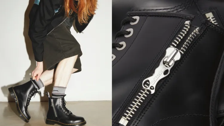 1460 Zip八孔靴運用銀色金屬鞋眼孔打造出未來科技感。品牌提供