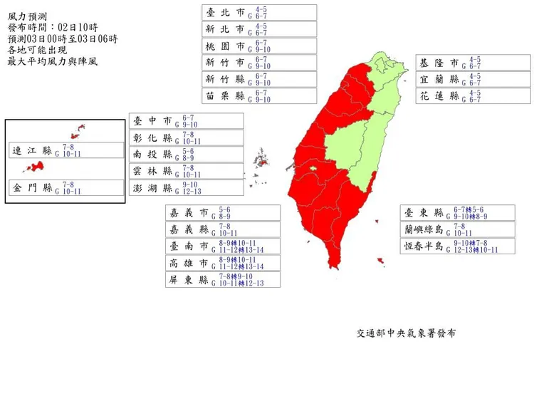 風力預測圖。氣象署提供