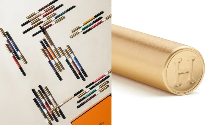 Trait Hermès幻彩美妝筆系列眼線筆以及唇妝筆，搭配有鐫刻著H字樣的金屬筆蓋。品牌提供