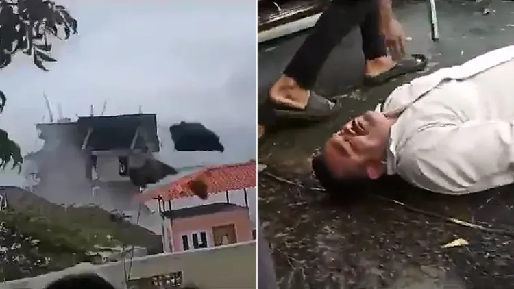 石頭砸中男子頭部後破碎，男子則應聲倒地喪命。翻攝自X