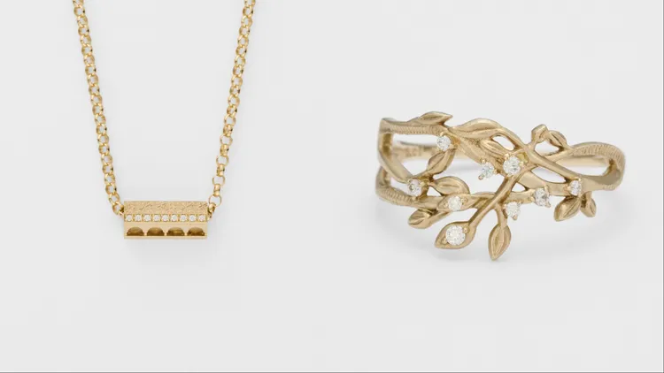 agete 2024冬季限定10K鑽石項鍊（左）、10K鑽石戒指（右），各4萬9100元。品牌提供