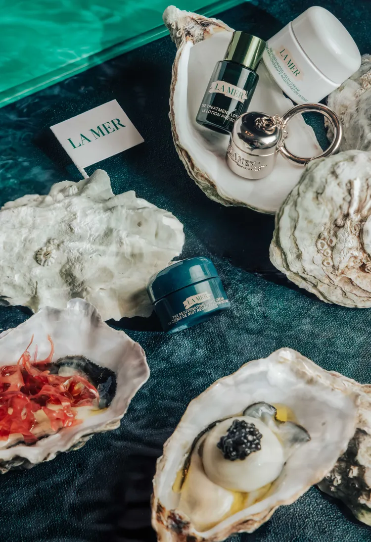 點海洋珍珠餐饗6道法式餐宴，贈海洋拉娜新品晚霜保養組。業者提供