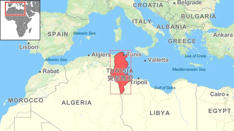 突尼西亞位於北非。自製地圖