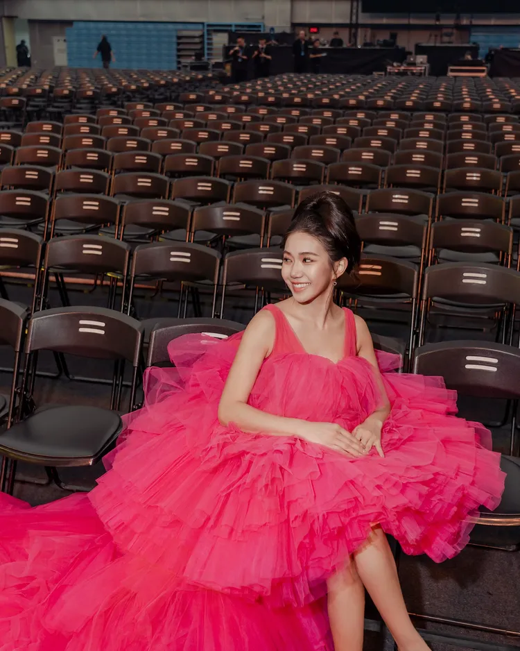 家寧今天選擇芭比粉禮服。翻攝家寧臉書