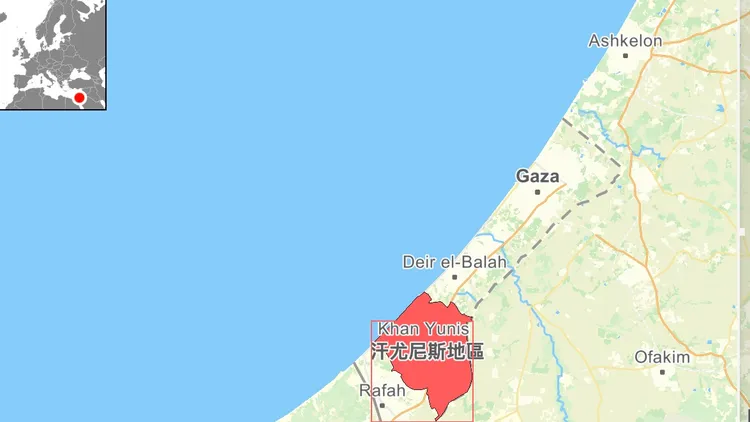 汗尤尼斯地區位於加薩南部。自製地圖