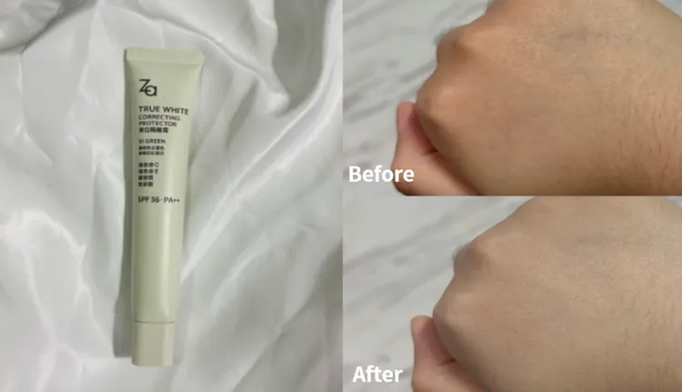 ▲ 只是白不行，還要白裡透紅才叫真美女，出門前單擦【Za美白隔離霜-柔光粉】，防曬跟底妝一次完成。 