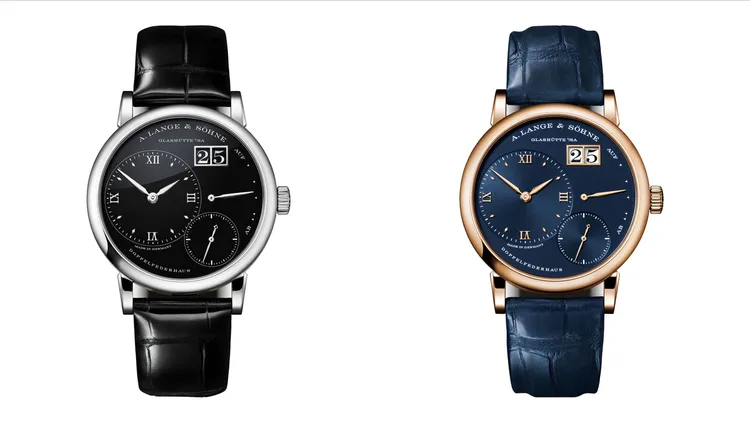 朗格LITTLE LANGE 1腕錶，36.8mm，鉑金950/750玫瑰金錶殼，925銀錶盤，手工縫製鱷魚皮錶帶，朗格錶廠自製L121.1型手動上鍊機芯，動力儲存72小時，各限量150只。品牌提供