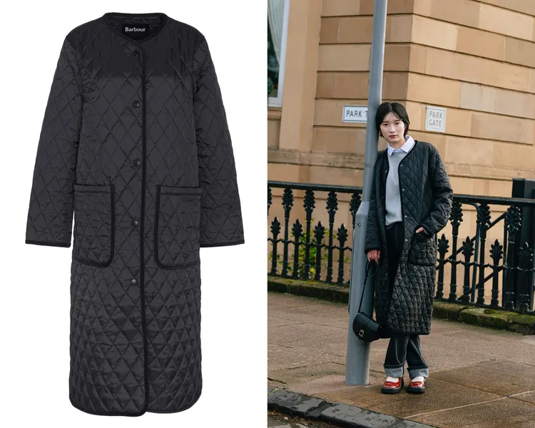 圓領絎縫長版外套 售價，1萬5000元。品牌提供