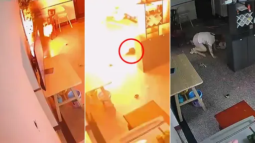 驚悚影片｜稚兒看媽媽在廚房幹嘛　氣爆巨焰把他震飛到客廳