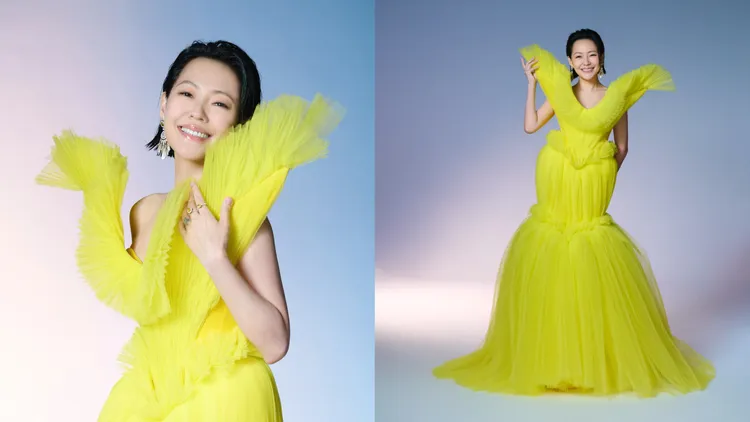 小S以De Beers珠寶搭配亮眼的Windowsen黃色禮服。品牌提供