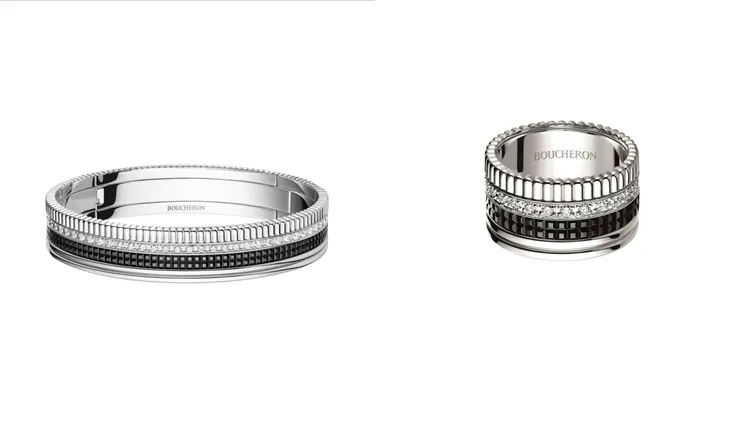 BOUCHERON Quatre Black系列手環（左）116萬元、戒指36萬9000元。品牌提供
